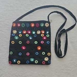 Toni Vibrant Button/Beaded Embellished Colorful Black Crossbody Bag 6x7 EUC